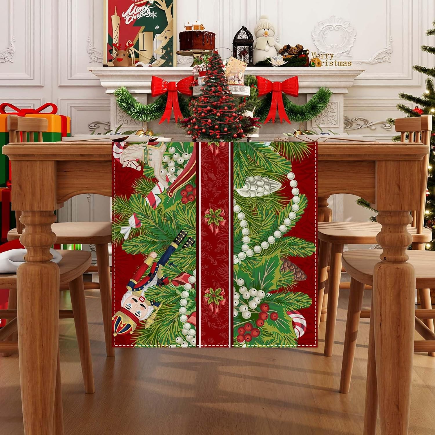 Linen Nutcracker Christmas Table Runner 72 Inches Long Nut Crackers Home Kitchen