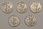 (5) Walking Liberty Half Dollars 1943, 1945, 1947. All Denver Mint