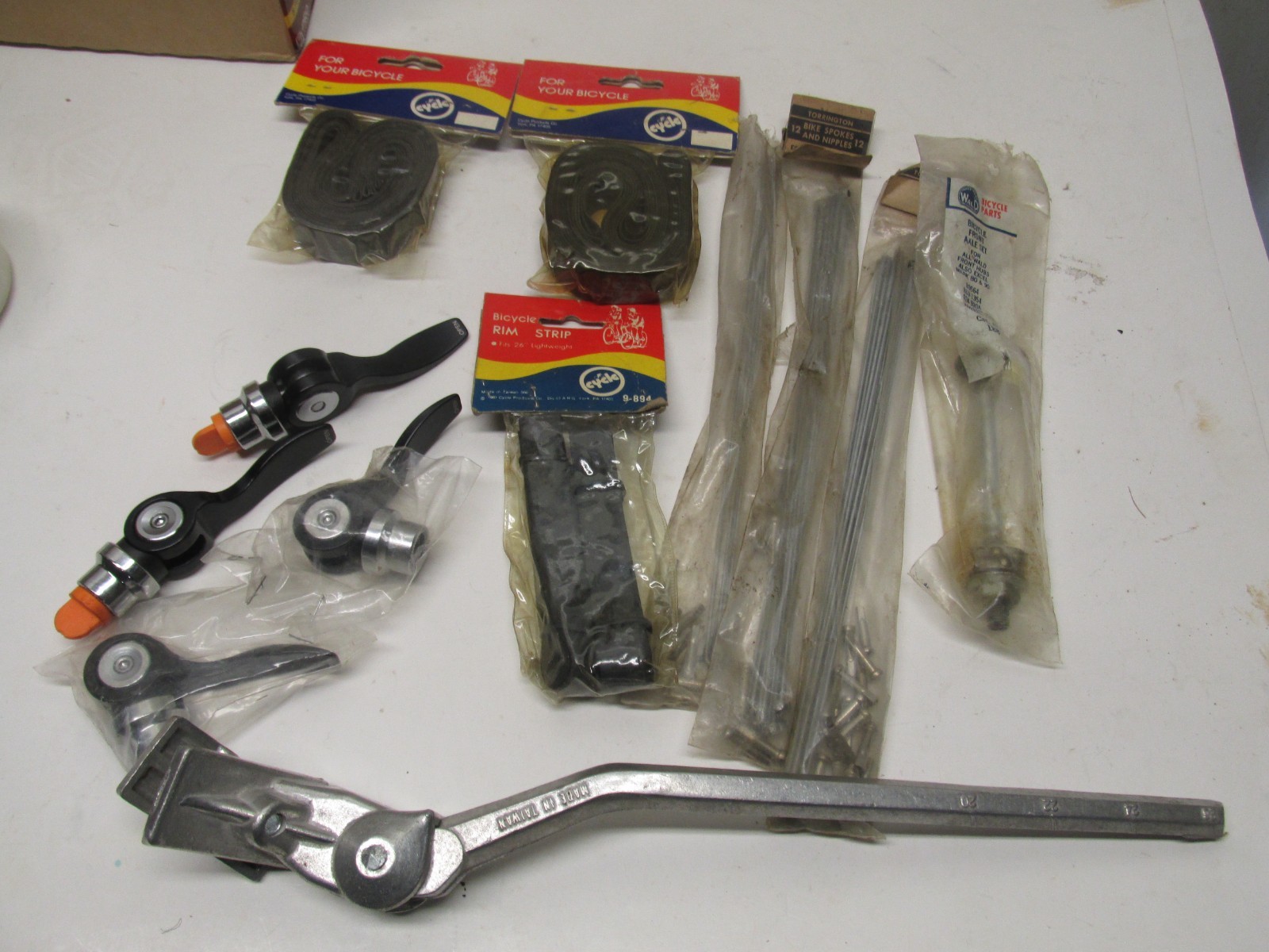 Vtg.  BIke PARTS Kickstand, Spokes, Rimstrips, Front axle ,Quick Release New/Old (8.80 USD)
