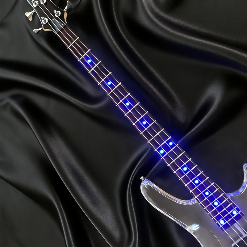 Custom 4 String Acrylic Electric Bass Guitar Blue LED Light Bone