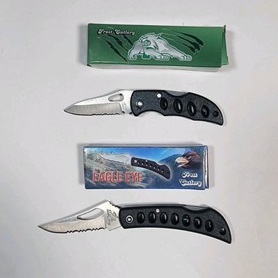 Frost Cutlery Black Cat & Eagle Eye Folding Knives Lot of 2 Stainless Steel
