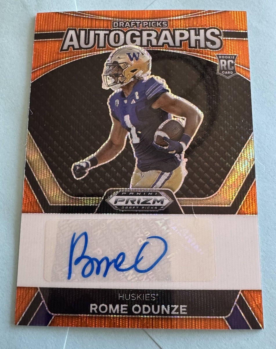 2024 Prizm Draft Picks Autographs Rome Odunze #DPA-ROE Orange Pulsar Prizm /49