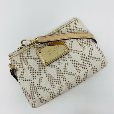 Michael Kors Cream Tan Gold Jet Set Small Signature Wristlet Wallet City Travel