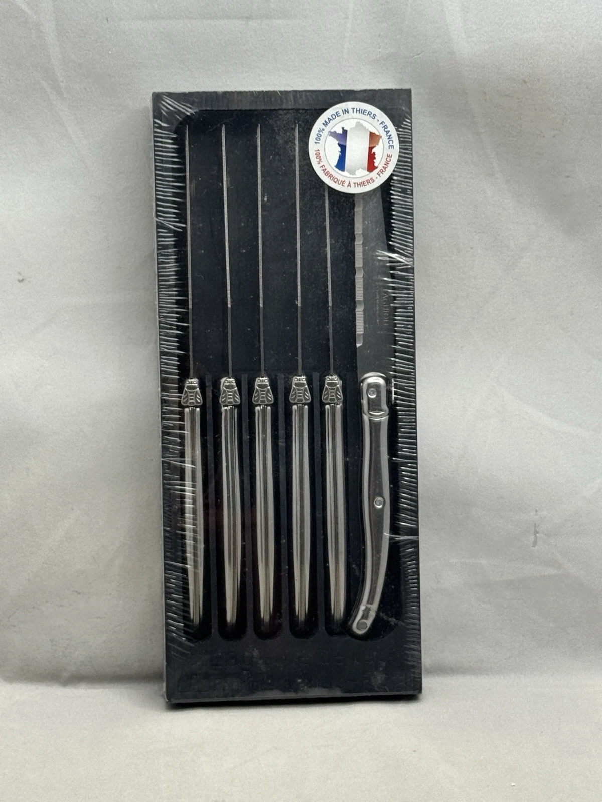 Laguiole 6 Steak Knives Stainless Steel Bee Motif Thiers France Black Box