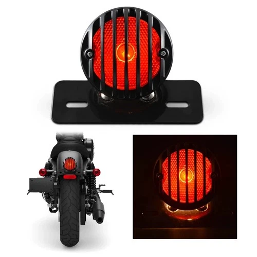 Motorcycle LED Rear Light Tail Brake with Plate Bracket Black Housing 12V