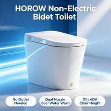 HOROW Non-Electric Bidet Toilet with Battery Auto Flush 12 Inch Rough-In 1.22GPF