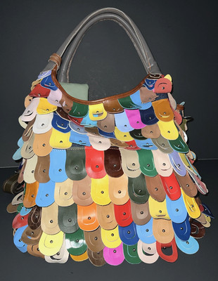 Woman s Large Tote Purse AMERI Leather Peacock Rainbow Triple Zip Shoulder Bag