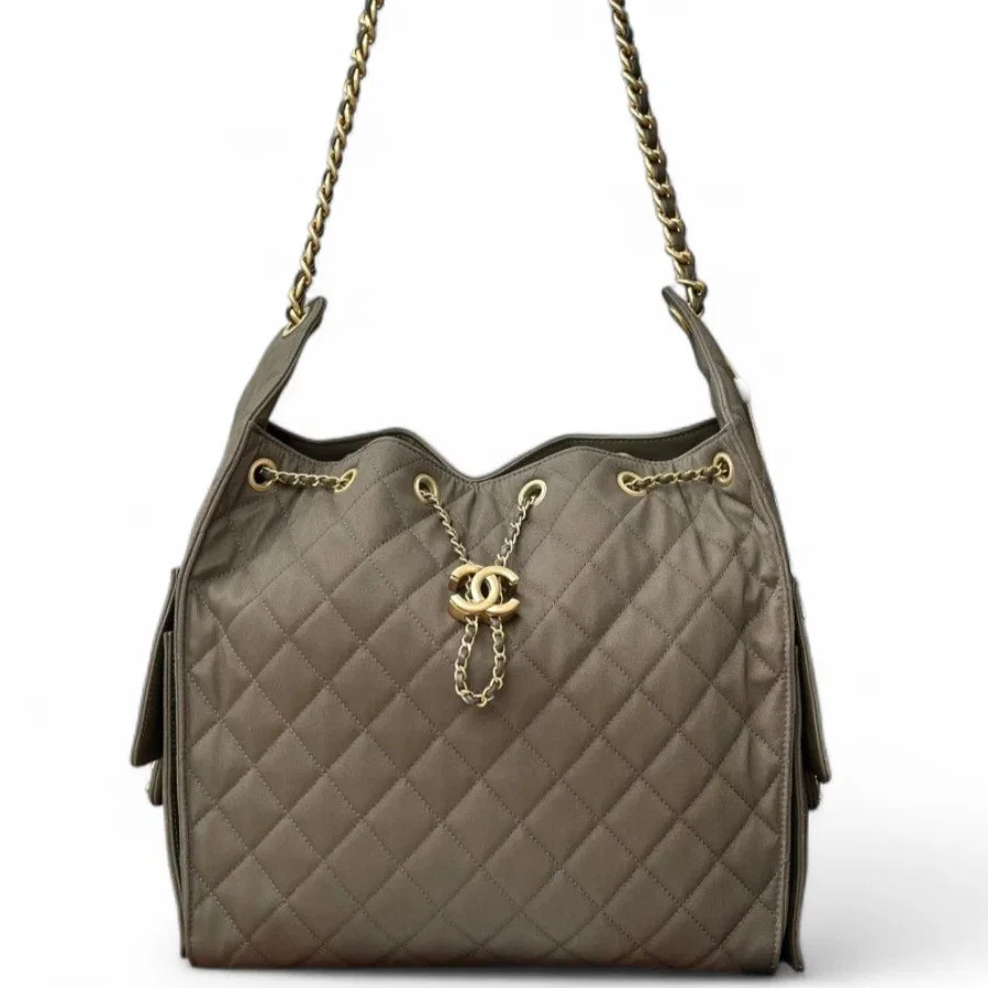 Chanel Quilted Medium 25 Hobo Grey Canvas (zz072826e2r)