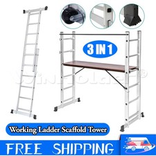 3-in-1 Aluminium Step Ladder Scaffold Tower Work Platform for Indoor and Outdoor