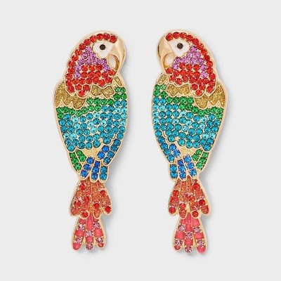 SUGARFIX by BaubleBar Squawk of the Town Statement Earrings Macaw Parrot NWT