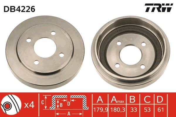 2X TRW Bremstrommel DB4226 FüR Nissan K11 Micra 2 16V HK11 AK11-image