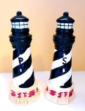 Lighthouses Salt Pepper Shaker Vintage Ceramic w/ Corks Free Shipping