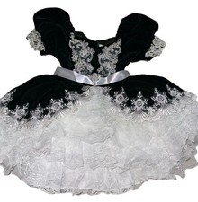 Vintage Elegant green  White velvet Lace Toddler Dress With Floral Embroidery 