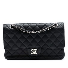 Authenticated Chanel Medium Classic Caviar Double Flap Black Leather