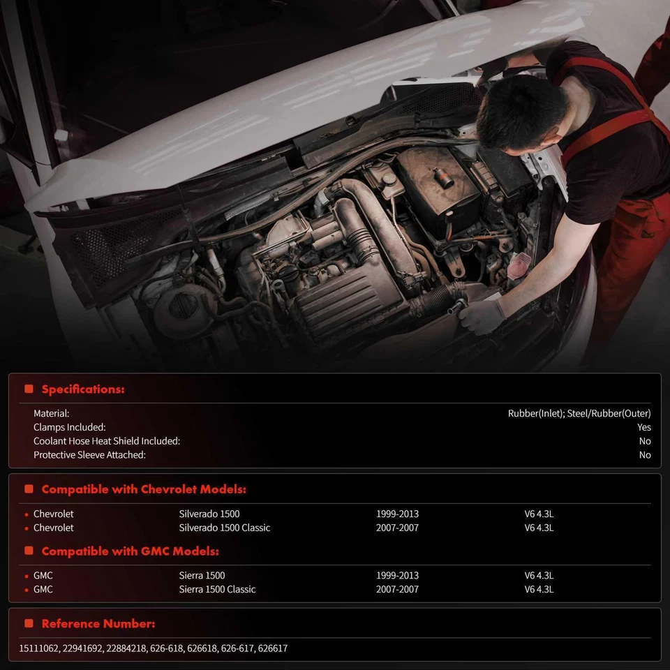 2x Inlet & Outlet HVAC Heater Hose with Clamps for Chevrolet Silverado 1500 GMC - Image 2 of 4