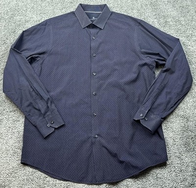 Hart Schaffner Marx Shirt Mens Large Blue Long Sleeve Button Front Micro Print