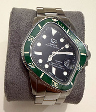 LARUFEE True Love Matters Quartz Cushion Watch Steel Bracelet Green Bezel Date