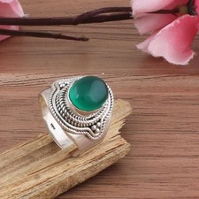 Emerald Ring 925 Sterling Silver Handmade Green Gemstone Jewelry for Men Women