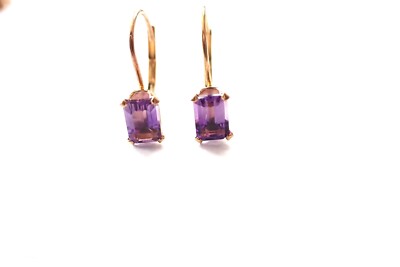 Ohrringe 6 mm x 4 mm Smaragdschliff Amethyst Ohrstecker in 14 K Gelbgold