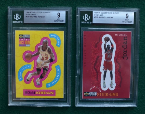 Michael Jordan basketball card lot (2) graded BGS 9 Mint  1996 1997 Stick-Ums SP