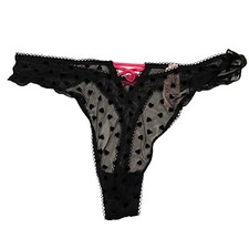 NWT VICTORIA'S SECRET Thong Sz S-M-L-XL Black Mesh Velvet Hearts Pink