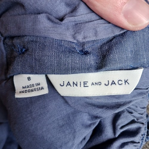 Janie & Jack Dress Shirt Tunic Girls Sz 8 Blue 100% Cotton Farm Country - Picture 4 of 6