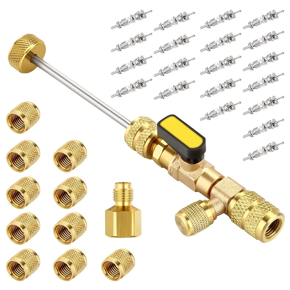 Herramienta instaladora removedor de núcleo de válvula de 1/4 y 5/16 puertos SAE de doble tamaño sistema de aire acondicionado R407 Foto 2 de 4