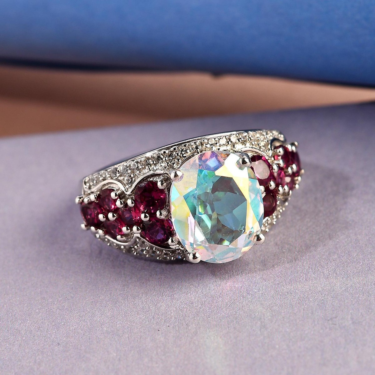 5.75ctw Mercury Mystic Topaz & Multigem Ring Platinum Plated