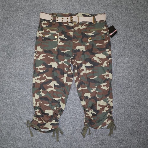 Helium London Y2K Camo Cargo Capri Tan Belt 4 Pockets with Tags Juniors XL