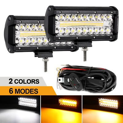 AUXBEAM 7'' LED Work Light Bar Amber White Driving Fog Lamps Pods for Chevy SUV