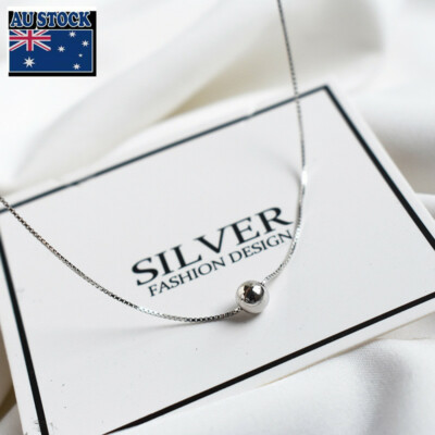 Woman Real 925 Sterling Silver Lucky Bean Bead Charm Box Chain Necklace