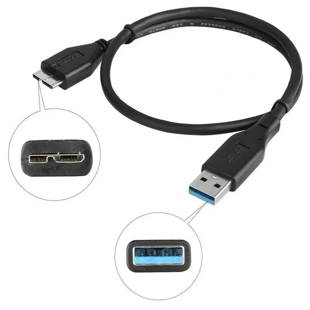 USB Type-A to Micro B 3.0 Data Cable SuperSpeed M/M Cord Portable HDD 5M 3M  50CM