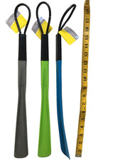 Set of 3 Long 15" 38cm Plastic Shoe Horns Flexible Handle Green Blue Grey New