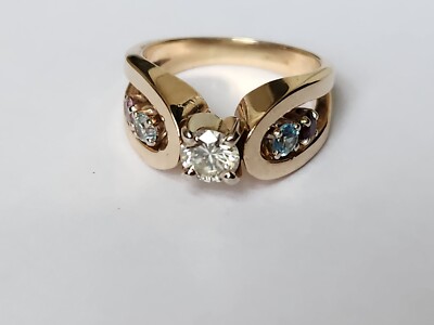 14K massiver Gold Diamant Solitär mehrfarbiger Edelstein Ring - 8,62 Gramm