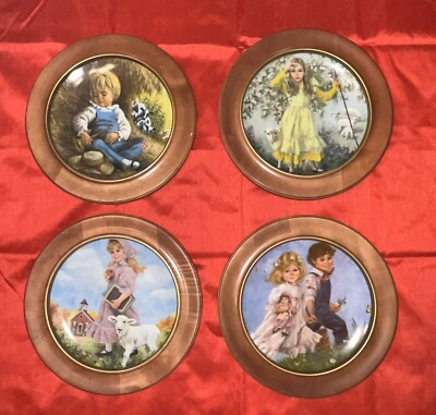 VTG 1980s SET 4 MOTHER GOOSE RECO PLATES  W  WOODEN BARDS WALL FRAMES JACK JILL