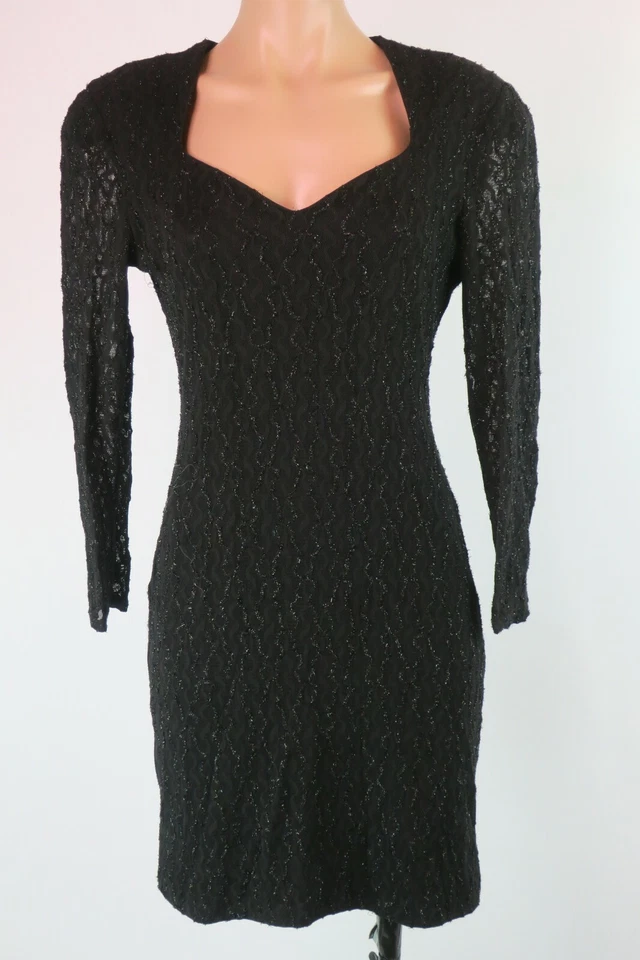 Vestido De Colección Años 80 Niki Livas Negro Bodycon Ilusión Metálica Slv Fiesta Baile de graduación UNION 6 Foto 4 de 4