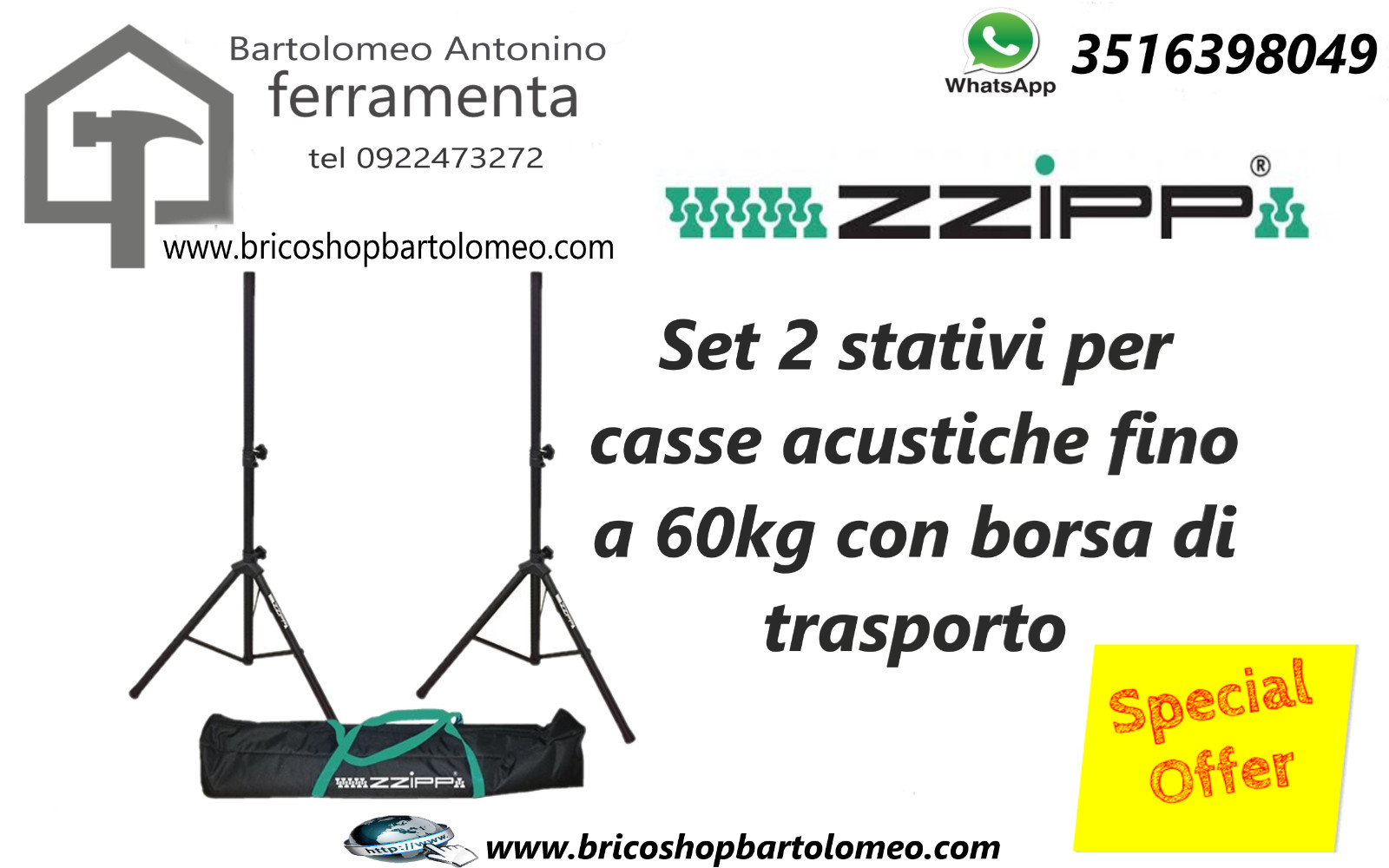 Supporti Casse Zzipp SSZZ204SET Kit Stativi Acciaio | Qualità Professionale