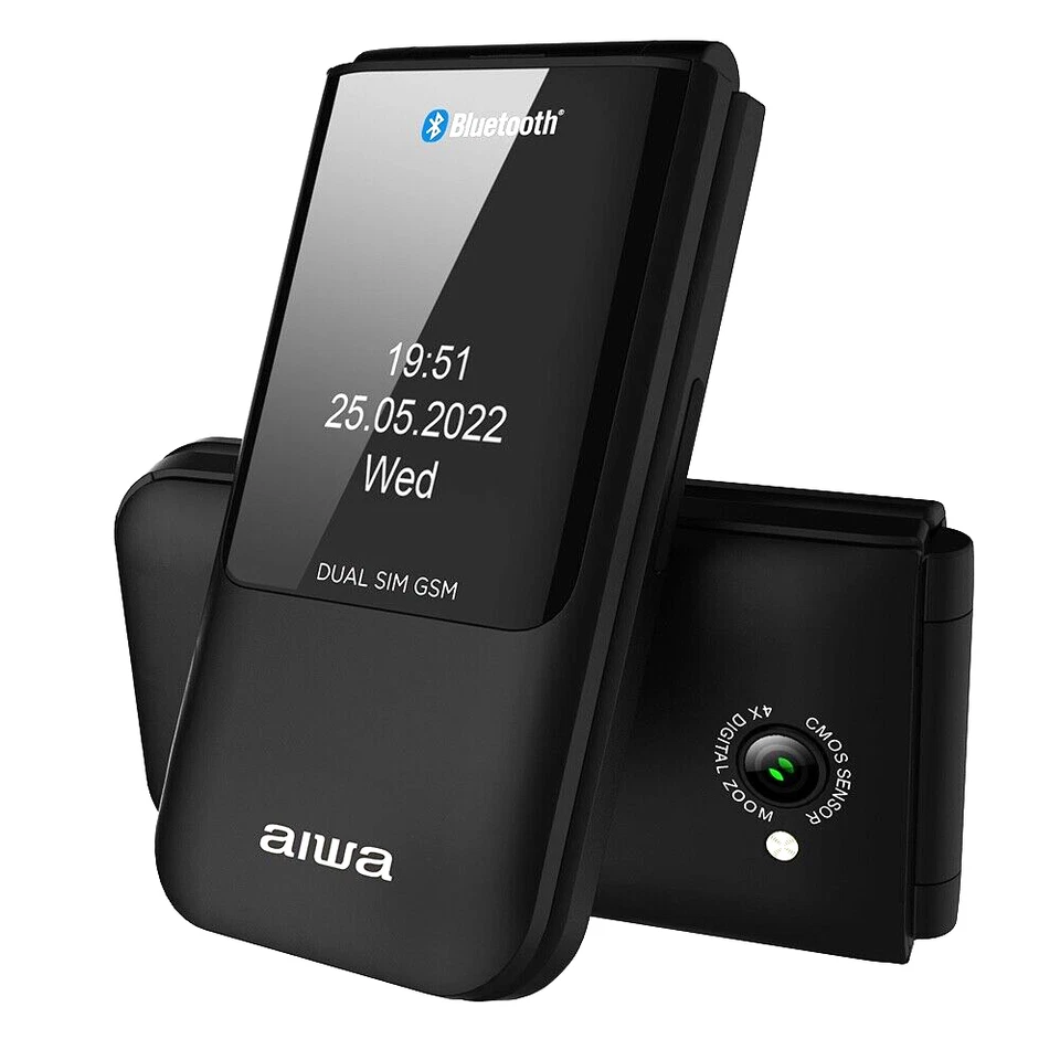 AIWA Telefono Cellulare Per Anziani Tasti Grandi SOS Telefono Anziani Flip Nero - Immagine 2 di 4