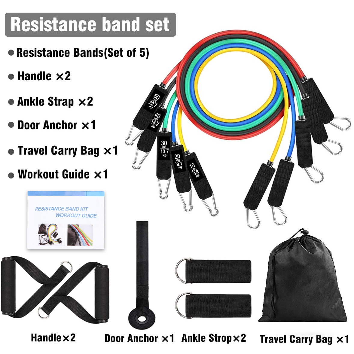 Resistance Bands Set, Exercise Bands with Door Anchor, Strap