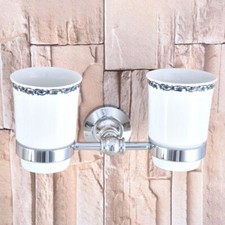 Polished Chrome Brass Wall Mounted Bathroom Dual Cup Toothbrush Holder eba796