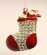 Christmas tree decoration silver santa stocking studded with rhinestones