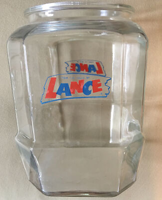 Vintage LANCE Cracker/Cookie JAR glass lid - 8 sided  10 1/2  See Pic Bottom