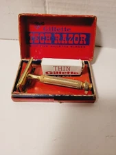Vintage Gillette Tech Razor Shaver Gold Set With Original Box, With 4 New Blades