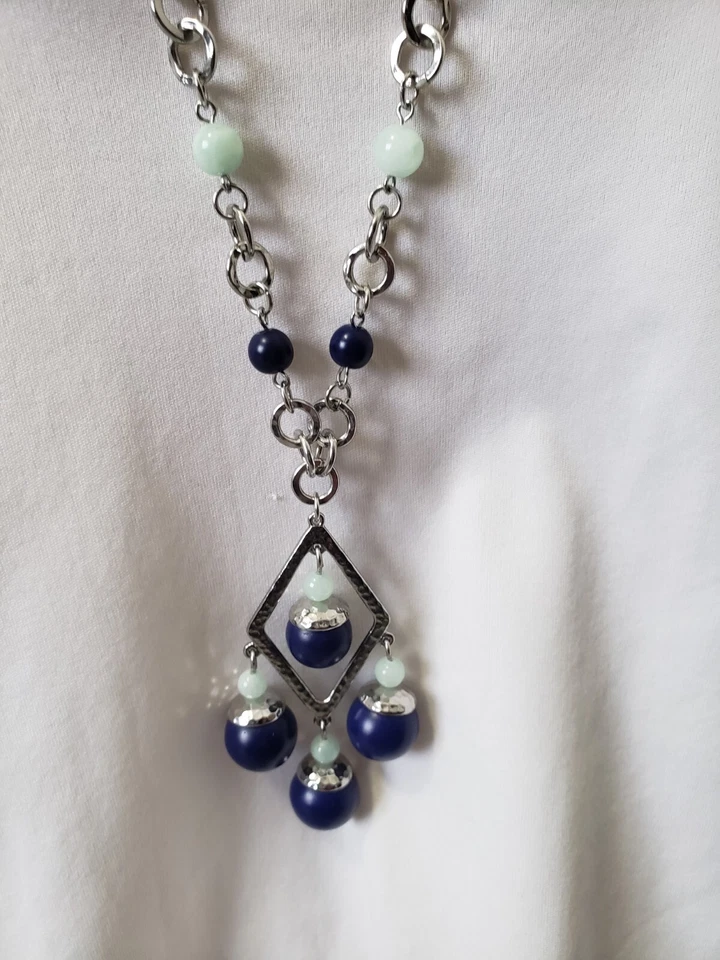 COLAR LIA SOPHIA SIERRA VISTA Tom Prata GENUÍNO Contas de Amazonita e Lápis - Imagem 2 de 4