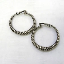 Antique Silver Spiral Texture Clip-on Hoop Earrings Clip On Hoops #3187
