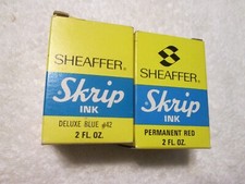 Vintage SHEAFFER Skrip Ink Deluxe Blue Permanent Red 2 Oz Bottles With Box