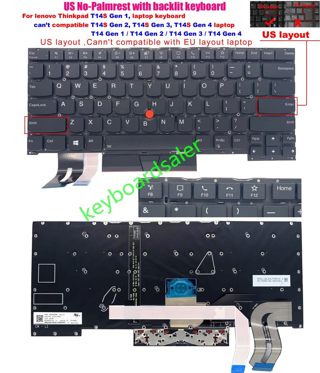 New US Backlit keyboard for Lenovo Thinkpad T14s Gen 1 (Not for