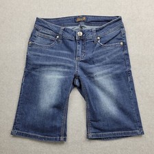 Seven 7 Bermuda Shorts Womens 4 Mid Rise 5 Pocket Enbroidered Dark Wash Denim