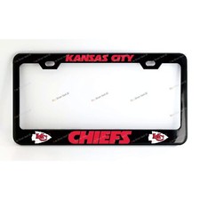 Kansas City Chiefs Custom Made Black Metal License Plate Frame Screw Caps