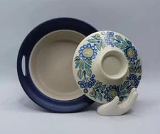 1950s Norway Blue Figgio Flameware Vulcanus Ceramic Stoneware Lidded Pot/Dish 